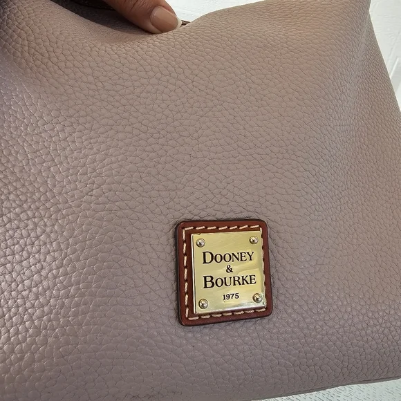 Dooney & Bourke Taupe & Brown Pebble Grain Leather Shoulder Bag - Picture 5 of 16